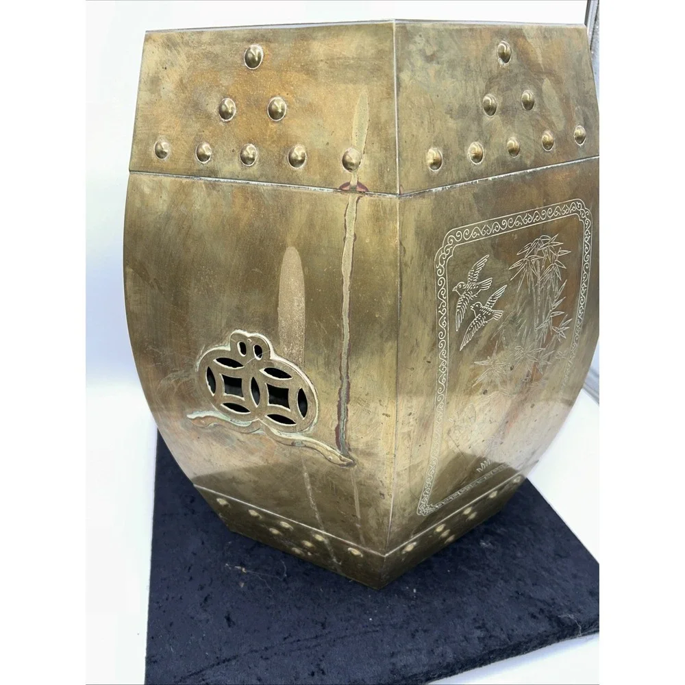 Vintage Brass Chinese Garden Stool‎ Seat, Mid-Century Hollywood Regency Look